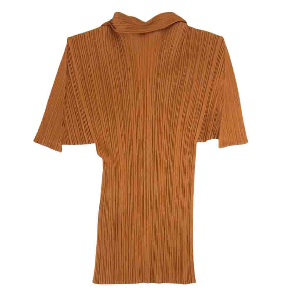 PLEATS PLEASE プリーツプリーズ イッセイミヤケ PP91-JK075 プリーツ加工 Vネック ブラウス 半袖 ブラウン ブラウン系 3【極上美品】【中古】