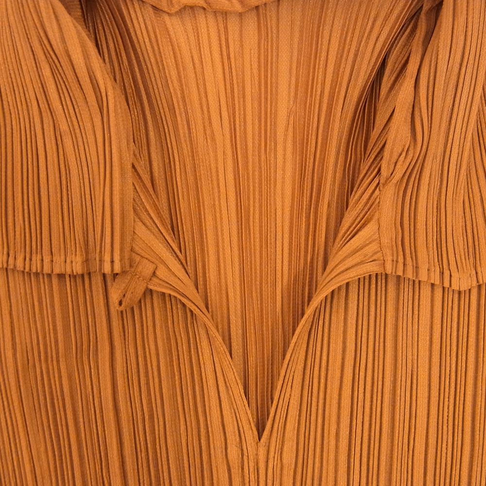 PLEATS PLEASE プリーツプリーズ イッセイミヤケ PP91-JK075 プリーツ加工 Vネック ブラウス 半袖 ブラウン ブラウン系 3【極上美品】【中古】