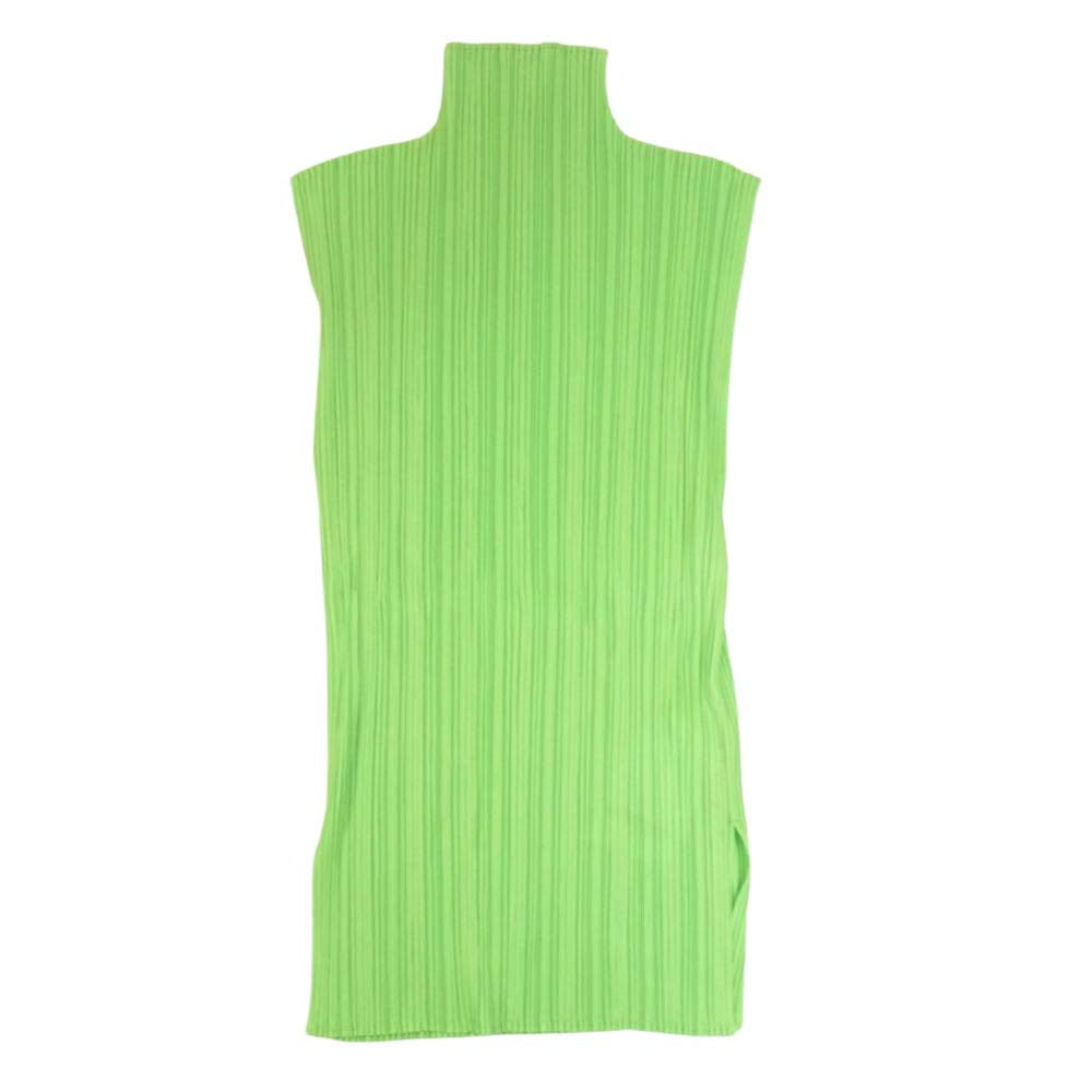 ISSEY MIYAKE イッセイミヤケ PP41-JK603 プリーツ加工 フレンチスリーブ スリット ロング カットソー グリーン ライトグリーン系 L【中古】