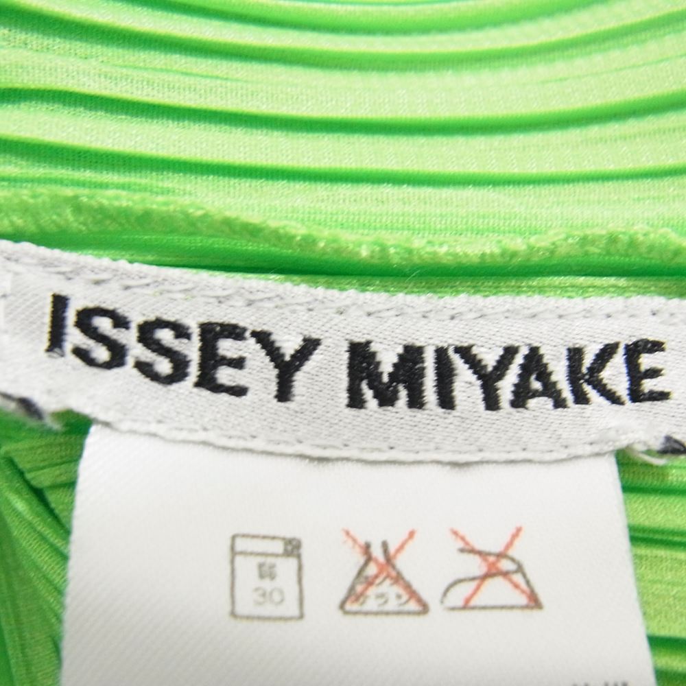 ISSEY MIYAKE イッセイミヤケ PP41-JK603 プリーツ加工 フレンチスリーブ スリット ロング カットソー グリーン ライトグリーン系 L【中古】