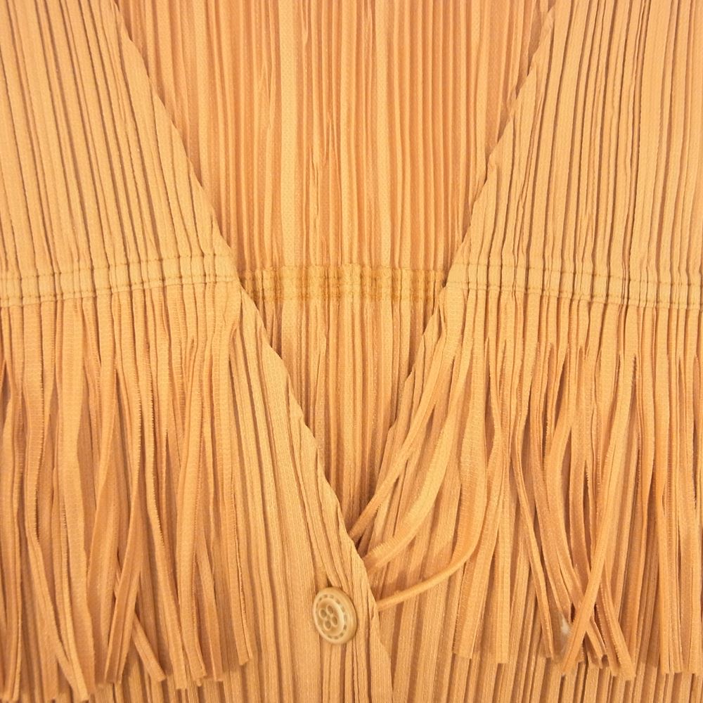 PLEATS PLEASE プリーツプリーズ イッセイミヤケ PP91-JE091 プリーツ加工 フリンジ ベスト フロントボタン カットソー ブラウン系 3【極上美品】【中古】