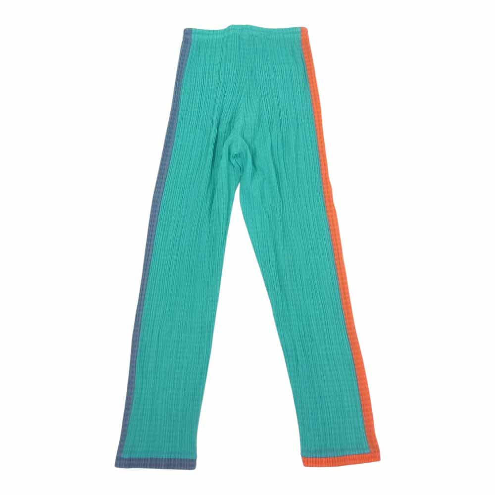 ISSEY MIYAKE イッセイミヤケ IM61-FF801 プリーツ加工 サイドライン チェック パンツ ライトグリーン系 M【中古】