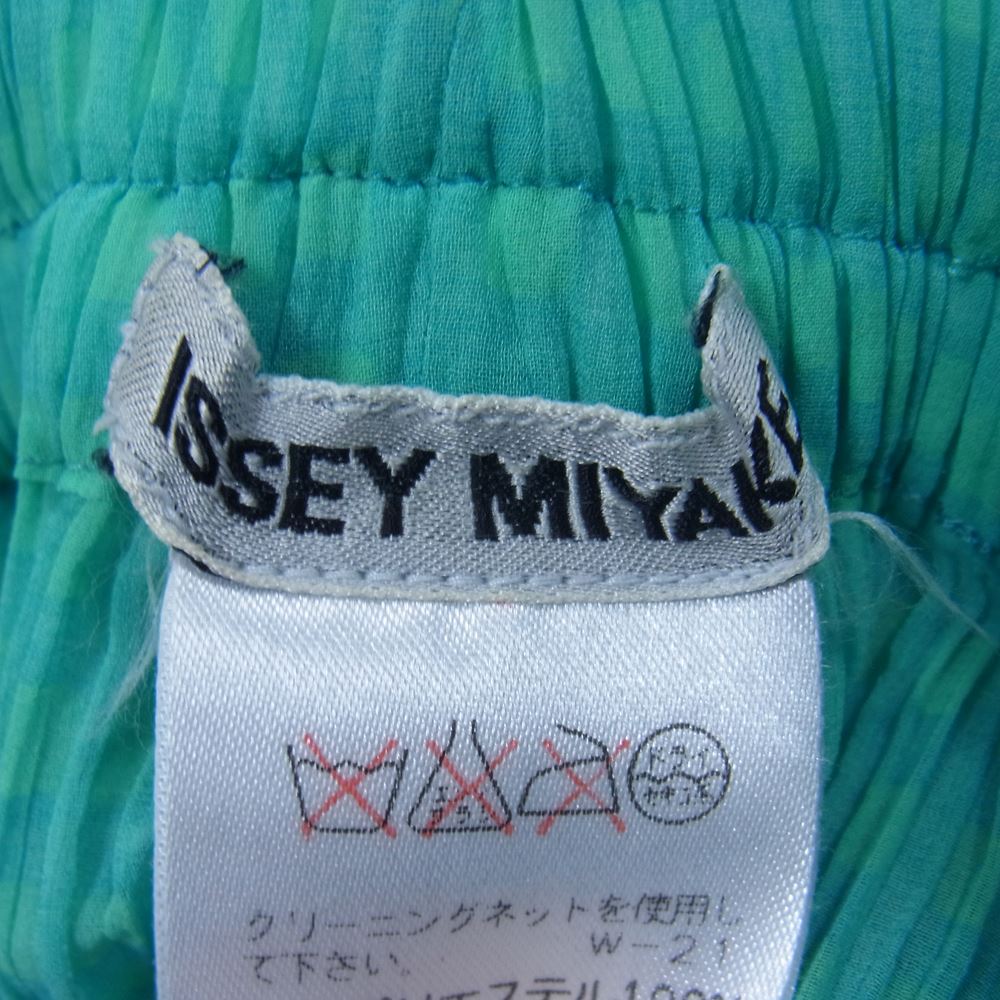 ISSEY MIYAKE イッセイミヤケ IM61-FF801 プリーツ加工 サイドライン チェック パンツ ライトグリーン系 M【中古】