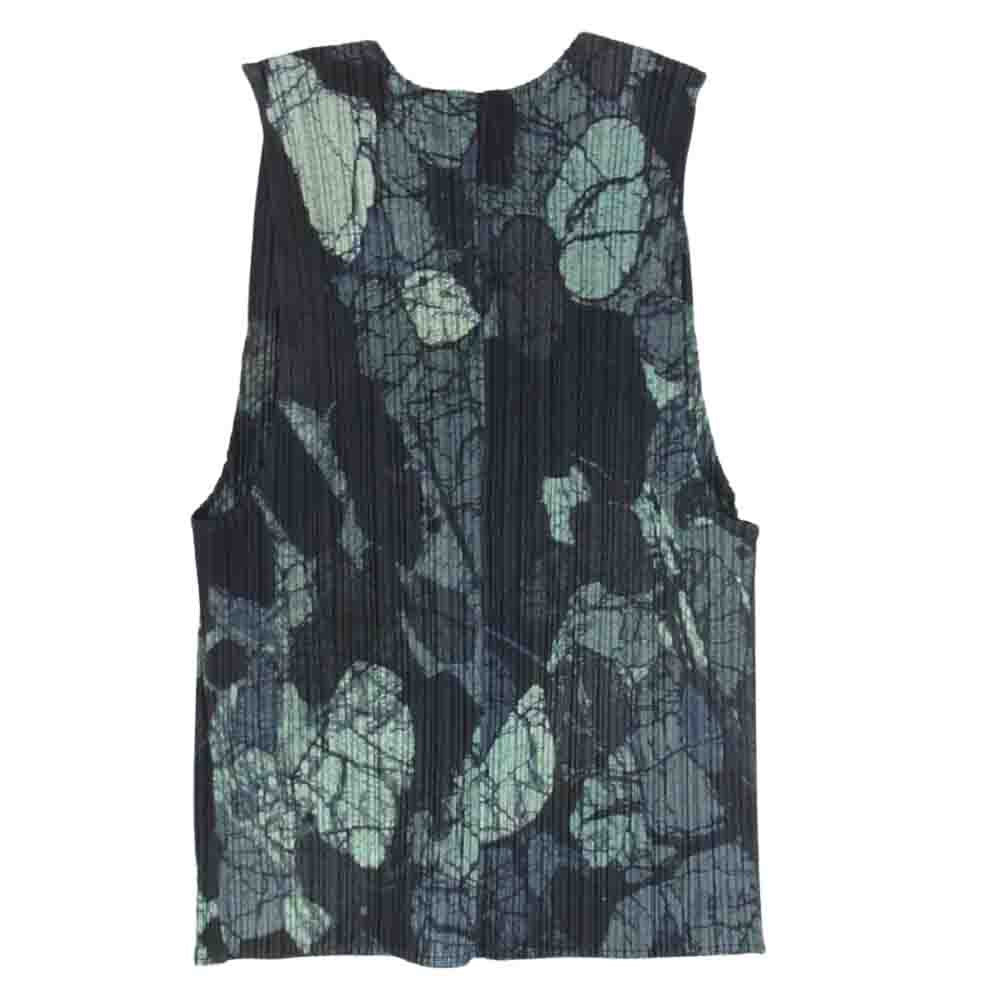 PLEATS PLEASE プリーツプリーズ イッセイミヤケ PP74-JE538 プリーツ加工 大理石調総柄 ベスト フロントボタン ノースリーブ カットソー  ネイビー系 3【中古】