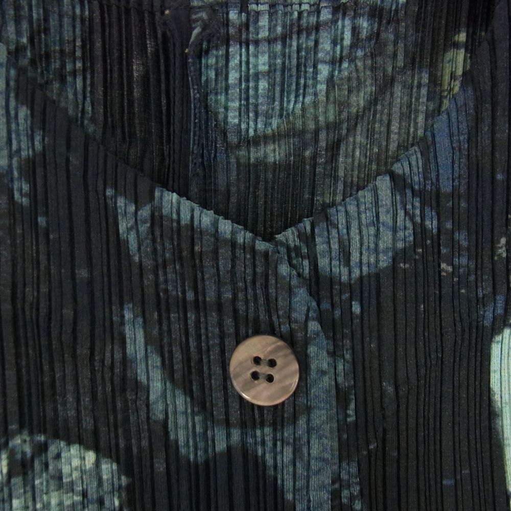 PLEATS PLEASE プリーツプリーズ イッセイミヤケ PP74-JE538 プリーツ加工 大理石調総柄 ベスト フロントボタン ノースリーブ カットソー  ネイビー系 3【中古】