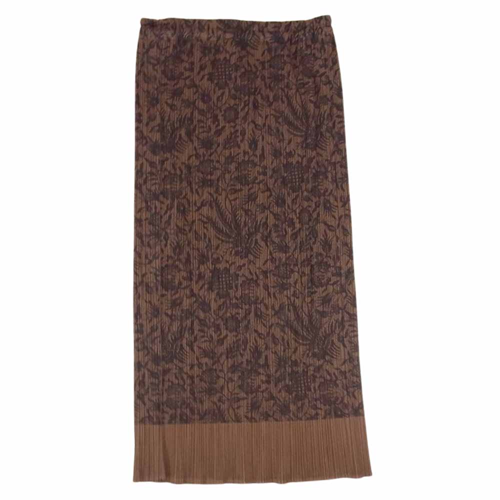 PLEATS PLEASE プリーツプリーズ イッセイミヤケ PP72-JG814 プリーツ加工 転写 プリント フラワー 花柄 総柄 ロング スカート  ブラウン系 2【中古】