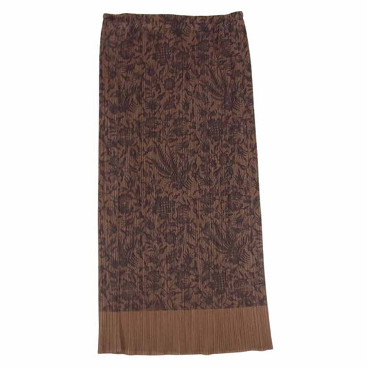 PLEATS PLEASE プリーツプリーズ イッセイミヤケ PP72-JG814 プリーツ加工 転写 プリント フラワー 花柄 総柄 ロング スカート  ブラウン系 2【中古】