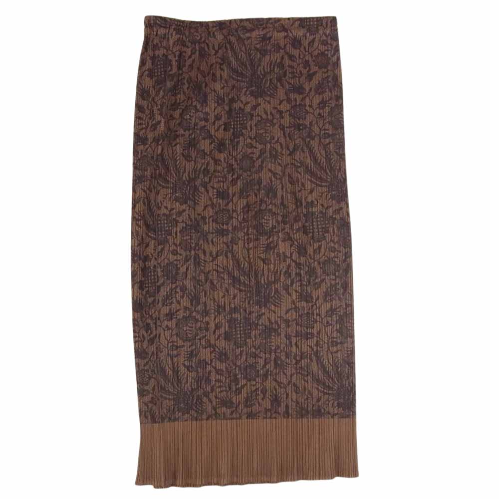 PLEATS PLEASE プリーツプリーズ イッセイミヤケ PP72-JG814 プリーツ加工 転写 プリント フラワー 花柄 総柄 ロング スカート  ブラウン系 2【中古】