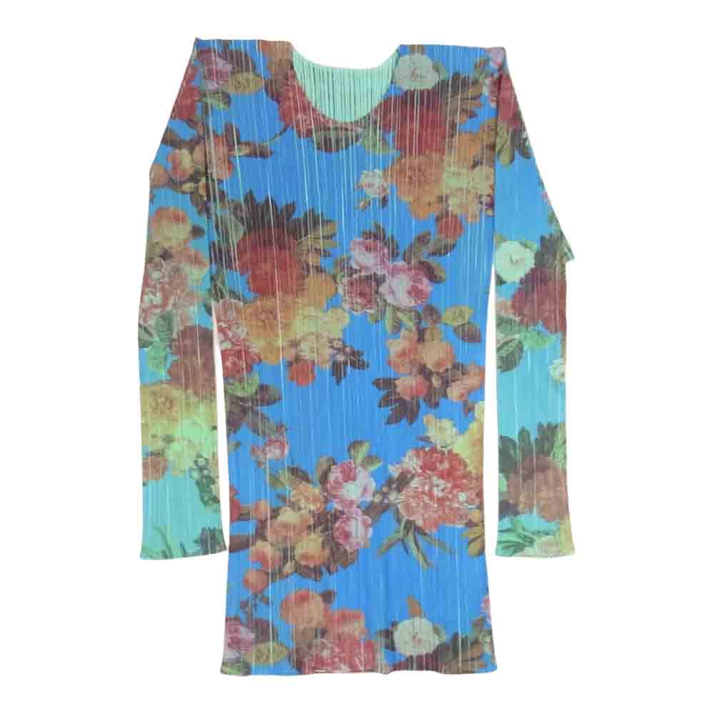 PLEATS PLEASE プリーツプリーズ イッセイミヤケ PP44-JK602 プリーツ加工 転写 プリント フラワー 花柄 カットソー 長袖  ブルー系 4【中古】