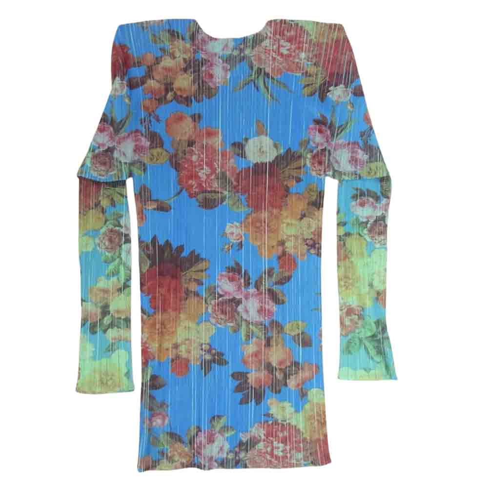 PLEATS PLEASE プリーツプリーズ イッセイミヤケ PP44-JK602 プリーツ加工 転写 プリント フラワー 花柄 カットソー 長袖  ブルー系 4【中古】