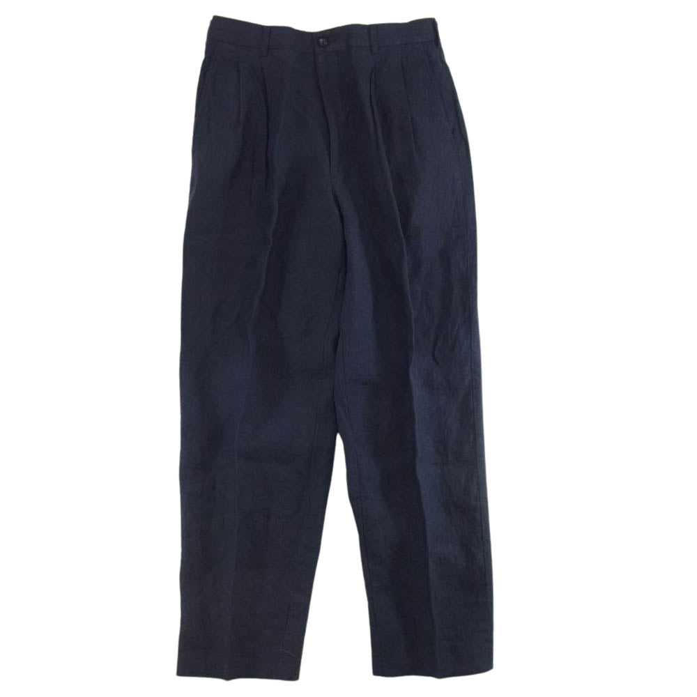 COMME des GARCONS HOMME コムデギャルソンオム HP02027M AD1995 ヴィンテージ リネン100％ ジップアップ 2タック ワイド パンツ ネイビー系 M【中古】