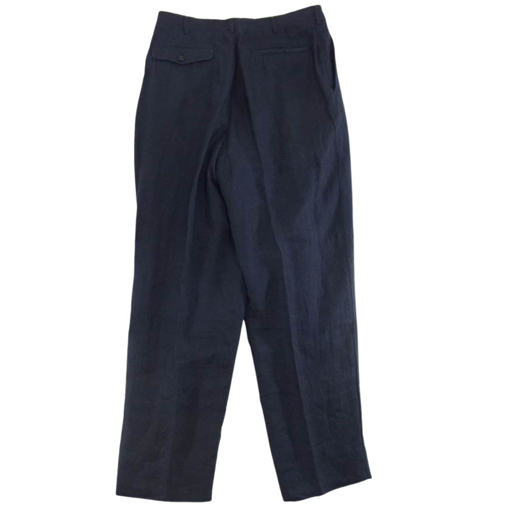 COMME des GARCONS HOMME コムデギャルソンオム HP02027M AD1995 ヴィンテージ リネン100％ ジップアップ 2タック ワイド パンツ ネイビー系 M【中古】