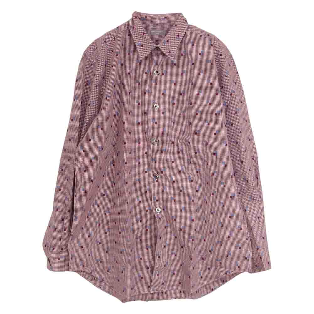 COMME des GARCONS HOMME コムデギャルソンオム HD-B016 AD2001 チェック 刺繍 長袖 シャツ エンジ系 サイズ表記無【美品】【中古】