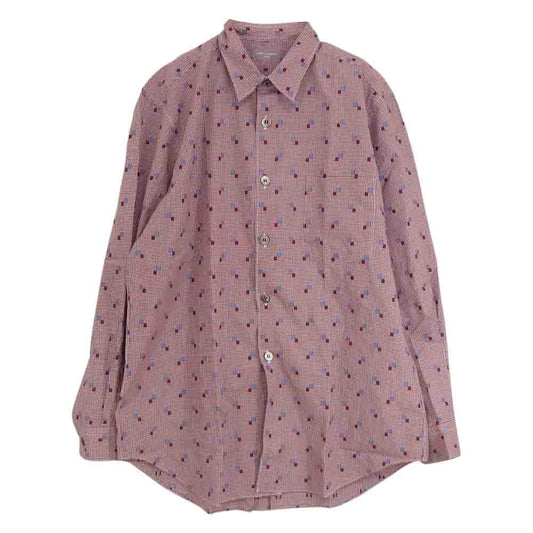 COMME des GARCONS HOMME コムデギャルソンオム HD-B016 AD2001 チェック 刺繍 長袖 シャツ エンジ系 サイズ表記無【美品】【中古】