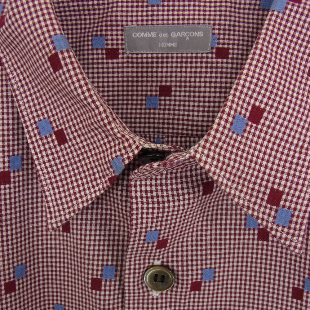 COMME des GARCONS HOMME コムデギャルソンオム HD-B016 AD2001 チェック 刺繍 長袖 シャツ エンジ系 サイズ表記無【美品】【中古】