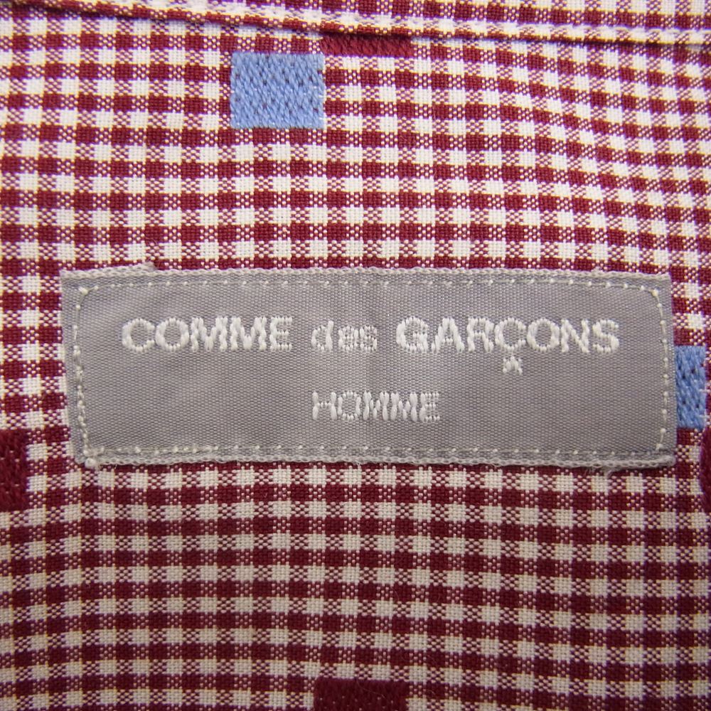 COMME des GARCONS HOMME コムデギャルソンオム HD-B016 AD2001 チェック 刺繍 長袖 シャツ エンジ系 サイズ表記無【美品】【中古】