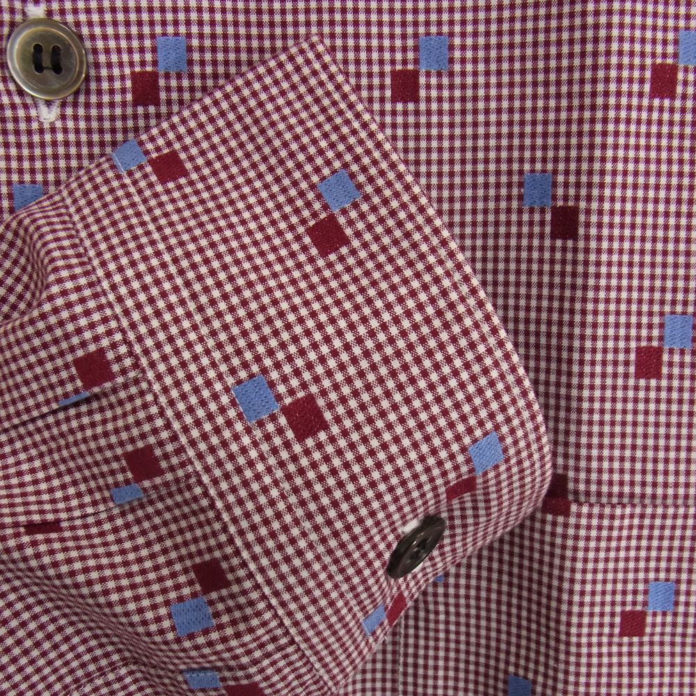 COMME des GARCONS HOMME コムデギャルソンオム HD-B016 AD2001 チェック 刺繍 長袖 シャツ エンジ系 サイズ表記無【美品】【中古】