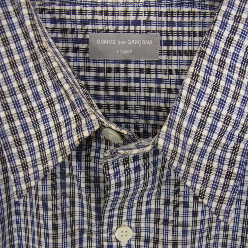 COMME des GARCONS HOMME コムデギャルソンオム HB-020310 AD1995 ヴィンテージ パッチワーク 袖切替 チェック 長袖 シャツ ブルー系 サイズ表記無【美品】【中古】