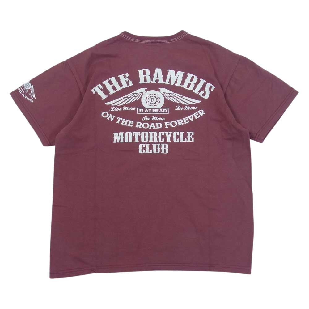 THE FLAT HEAD ザフラットヘッド FN-THC-022 3本針 1本外 THC 半袖 Tシャツ エンジ系 40【美品】【中古】