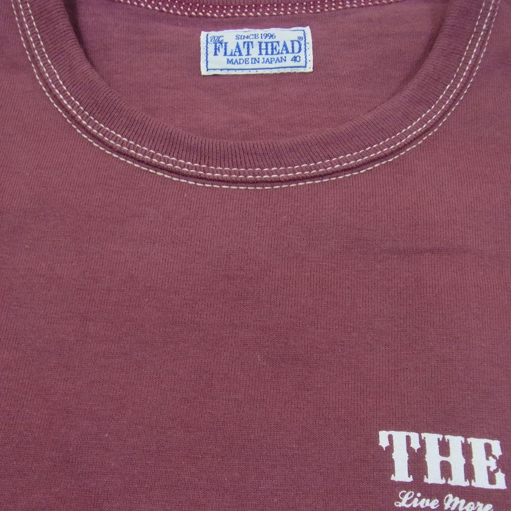 THE FLAT HEAD ザフラットヘッド FN-THC-022 3本針 1本外 THC 半袖 Tシャツ エンジ系 40【美品】【中古】