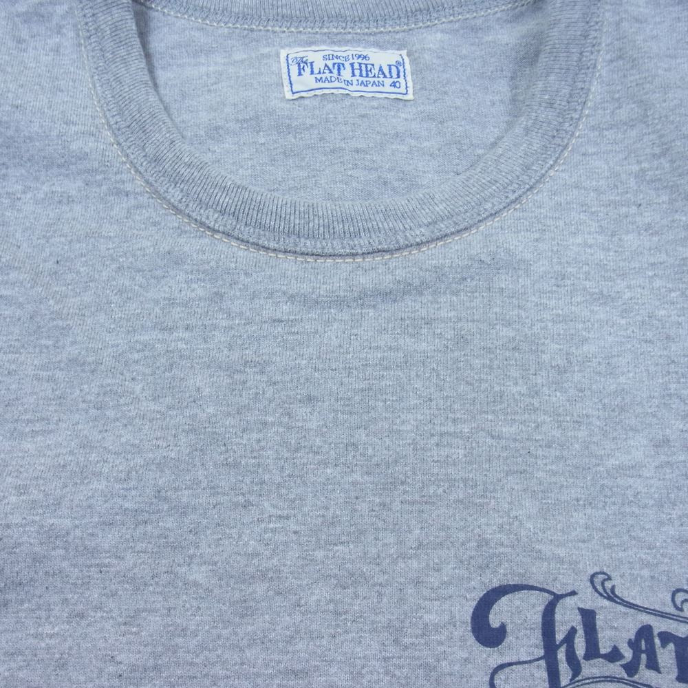 THE FLAT HEAD ザフラットヘッド FN-THCー016 THC 半袖 プリント Tシャツ グレー系 40【美品】【中古】