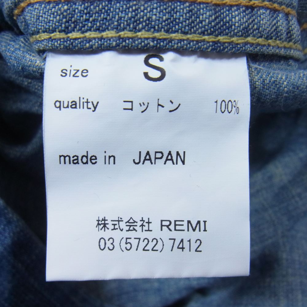 REMI RELIEF レミレリーフ デニム ウエスタン 長袖 シャツ ユーズドブルー インディゴブルー系 S【美品】【中古】