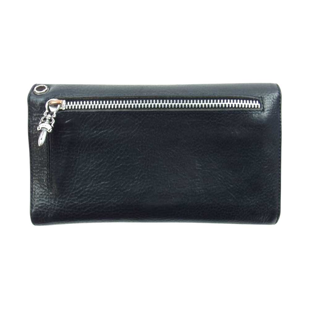 CHROME HEARTS クロムハーツ（原本無） 国内取扱店ギャランティ付属 WAVE WALLET HEAVY LEATHER ウェーブ クロスボールボタン ヘビーレザー ロング ウォレット ブラック系【中古】