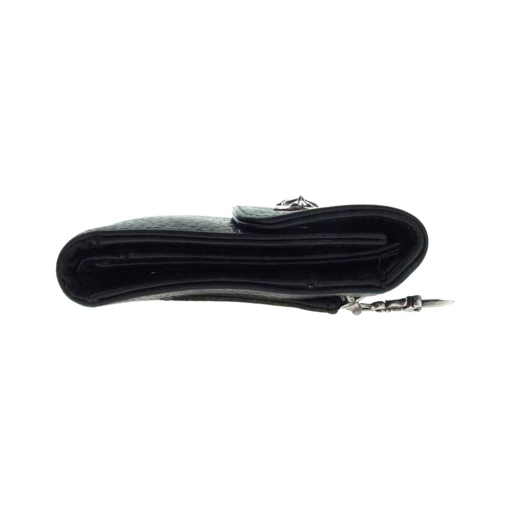 CHROME HEARTS クロムハーツ（原本無） 国内取扱店ギャランティ付属 WAVE WALLET HEAVY LEATHER ウェーブ クロスボールボタン ヘビーレザー ロング ウォレット ブラック系【中古】