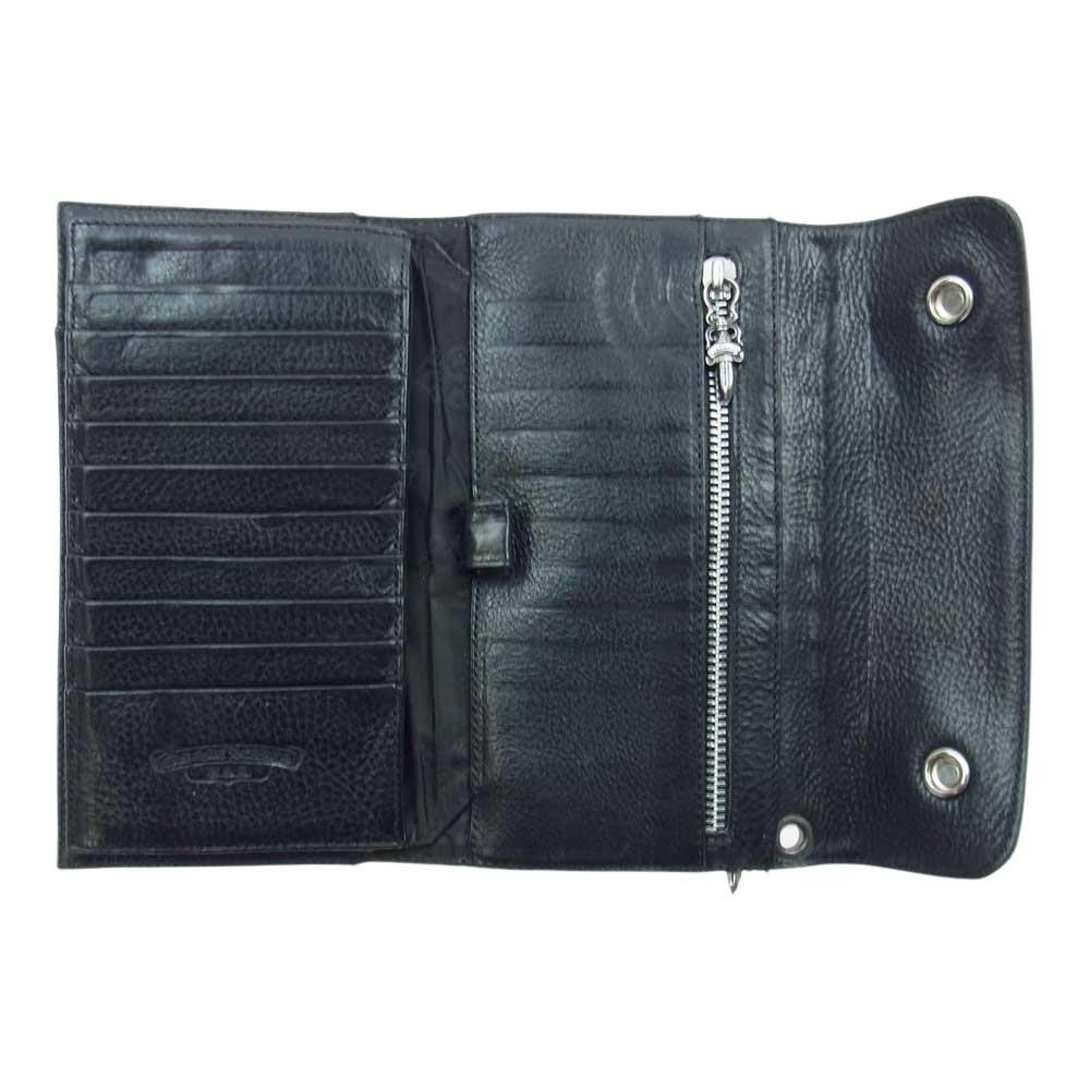 CHROME HEARTS クロムハーツ（原本無） 国内取扱店ギャランティ付属 WAVE WALLET HEAVY LEATHER ウェーブ クロスボールボタン ヘビーレザー ロング ウォレット ブラック系【中古】