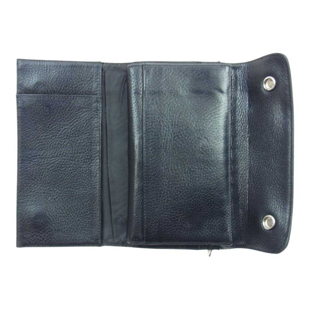 CHROME HEARTS クロムハーツ（原本無） 国内取扱店ギャランティ付属 WAVE WALLET HEAVY LEATHER ウェーブ クロスボールボタン ヘビーレザー ロング ウォレット ブラック系【中古】