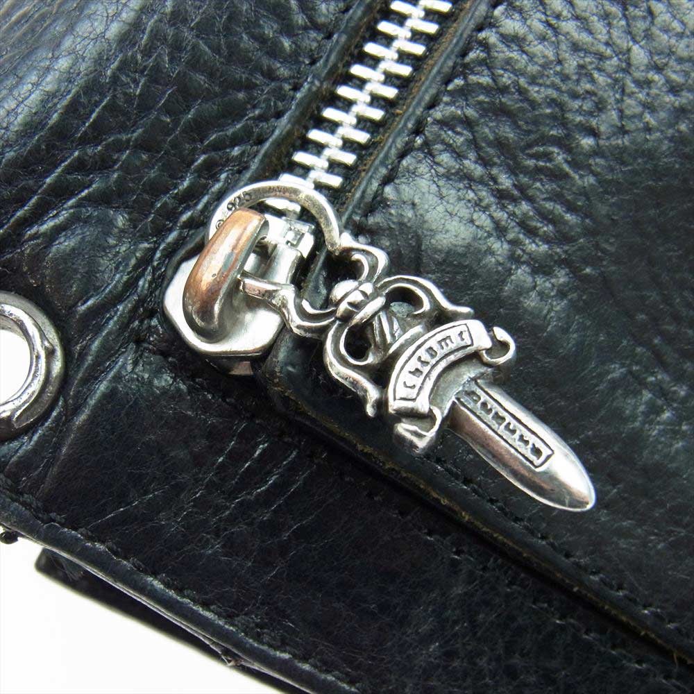 CHROME HEARTS クロムハーツ（原本無） 国内取扱店ギャランティ付属 WAVE WALLET HEAVY LEATHER ウェーブ クロスボールボタン ヘビーレザー ロング ウォレット ブラック系【中古】