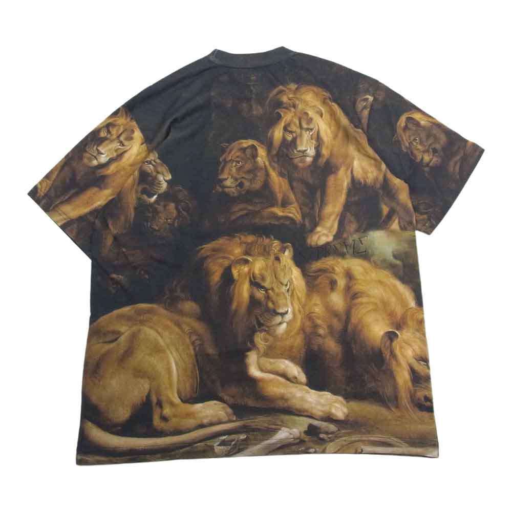 Supreme シュプリーム 22AW Lions' Den S/S Top ライオン 総柄 半袖 Tシャツ  ブラウン系 M【極上美品】【中古】
