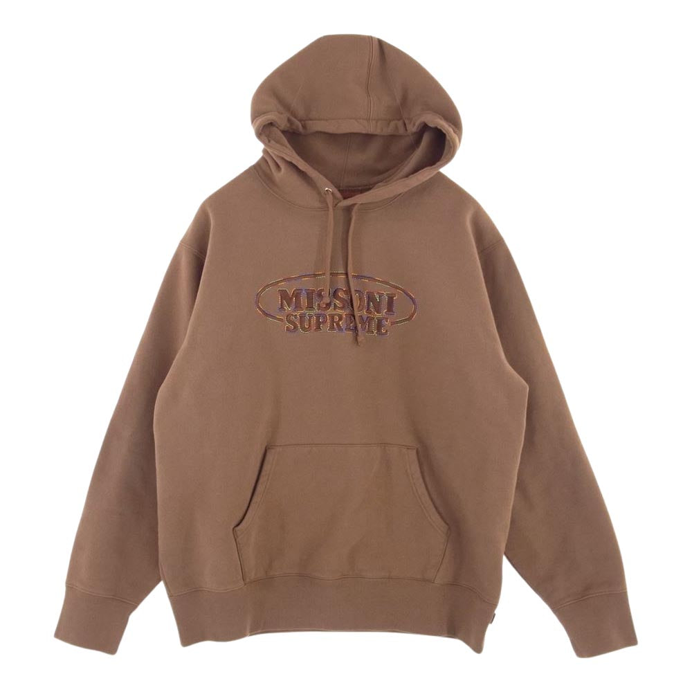 Supreme シュプリーム 21AW × MISSONI Hooded Sweatshirt ミッソーニ フロントロゴ 刺繍 フーディー スウェット パーカー ブラウン系 M【中古】