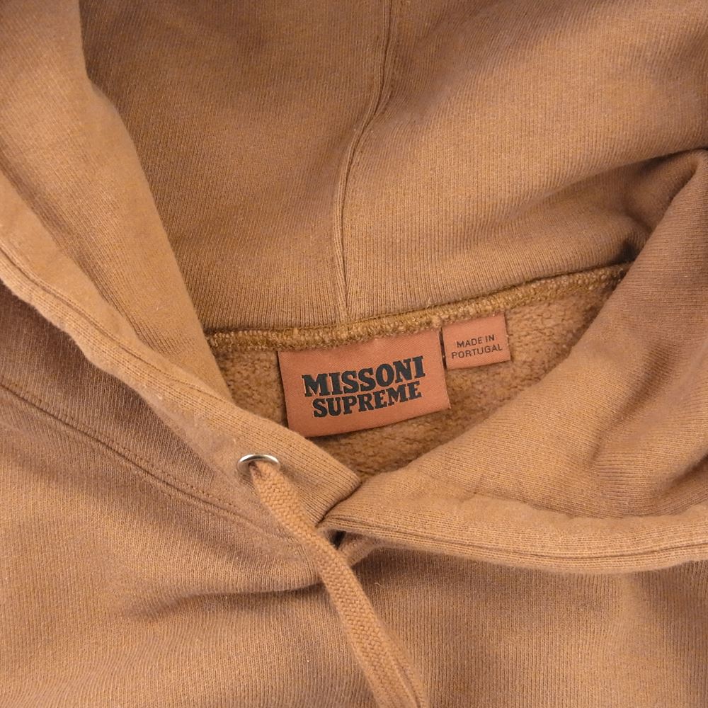 Supreme シュプリーム 21AW × MISSONI Hooded Sweatshirt ミッソーニ フロントロゴ 刺繍 フーディー スウェット パーカー ブラウン系 M【中古】