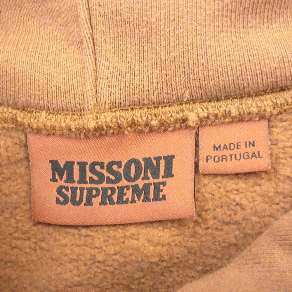 Supreme シュプリーム 21AW × MISSONI Hooded Sweatshirt ミッソーニ フロントロゴ 刺繍 フーディー スウェット パーカー ブラウン系 M【中古】