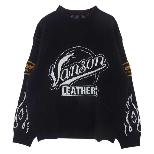 Supreme シュプリーム 22SS Vanson Leathers Sweater バンソン レザー ニット セーター ブラック系 L【極上美品】【中古】
