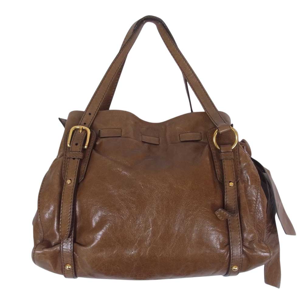 最終価格！！miumiuブラウンレザー ハンドバッグ MIUMIU ミュウミュウ レザー トート ハンドバッグ ブラウン系【中古