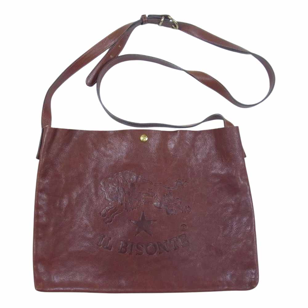 IL BISONTE イルビゾンテ ロゴ型押し レザー ショルダーバッグ ブラウン系【中古】
