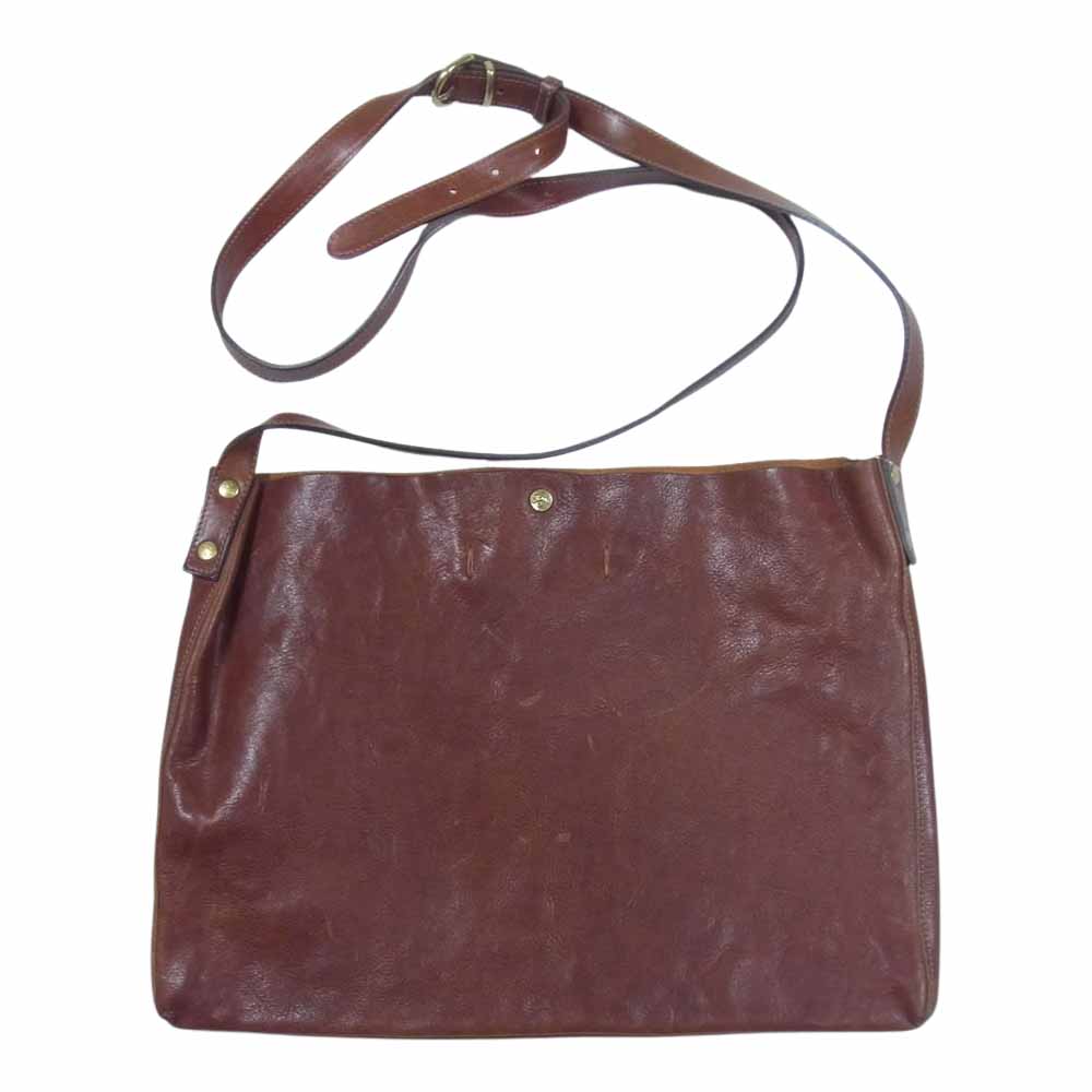 IL BISONTE イルビゾンテ ロゴ型押し レザー ショルダーバッグ ブラウン系【中古】