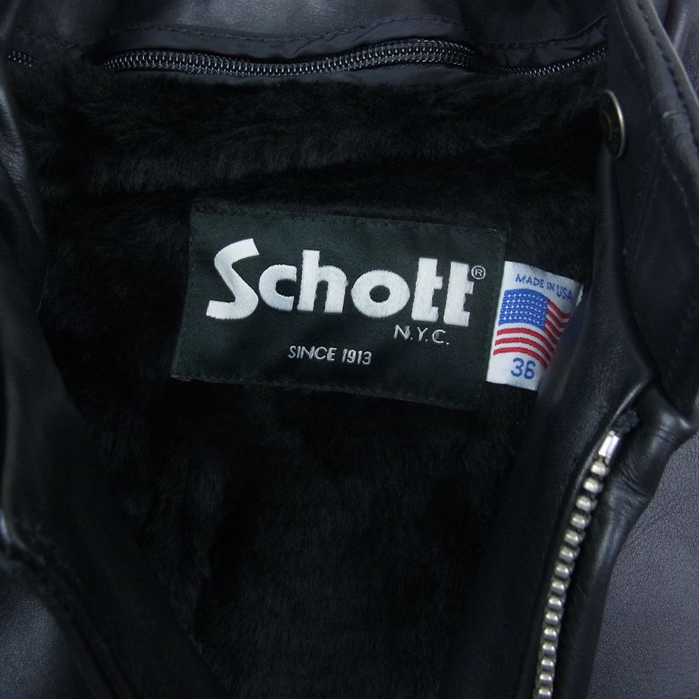 schott ショット Lot641 ボアライナー着脱化 シングル ライダース ジャケット 牛革  ブラック系 36【美品】【中古】