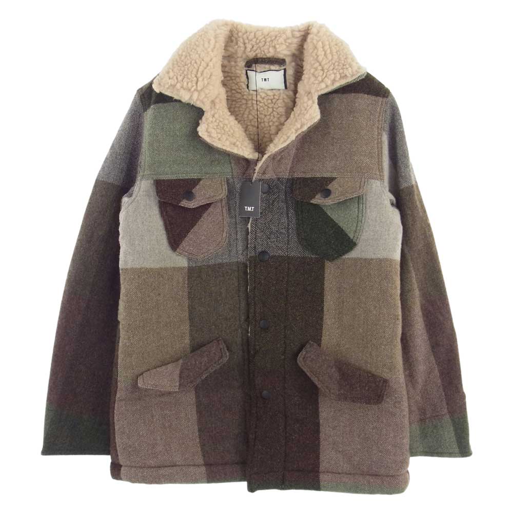 TMT ティーエムティー TJK-F1605 BIG BLOCK CHECK RANCH COAT ビッグ ブロック ランチ コート ウール ジャケット ブラウン系 M【美品】【中古】