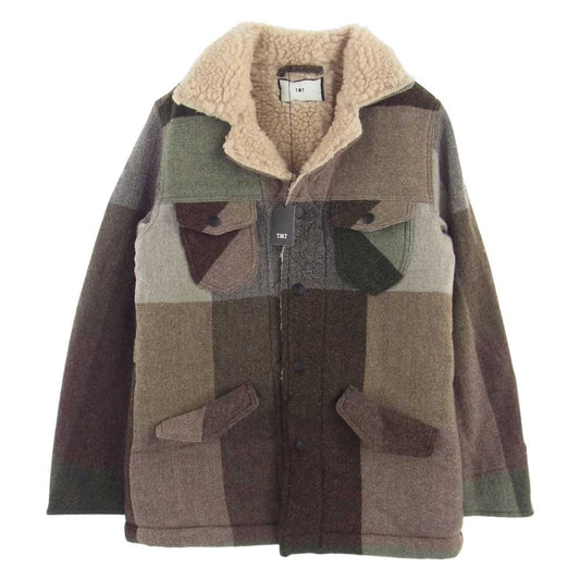 TMT ティーエムティー TJK-F1605 BIG BLOCK CHECK RANCH COAT ビッグ ブロック ランチ コート ウール ジャケット ブラウン系 M【美品】【中古】