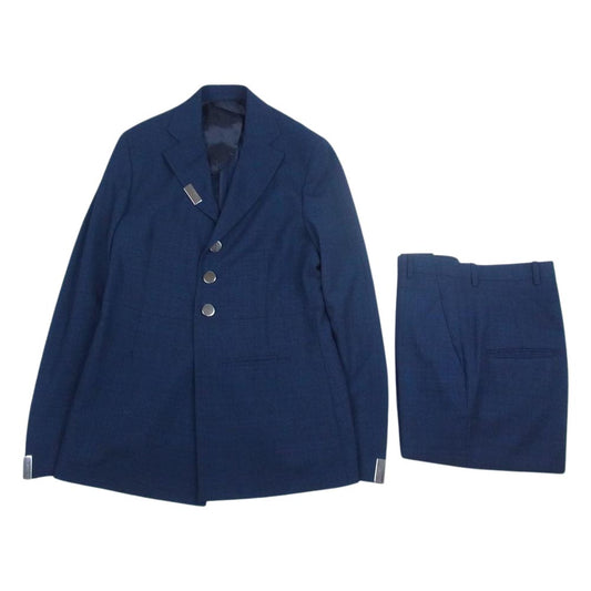 RAF SIMONS ラフシモンズ 14SS 141-505A Men's high waisted 3 button jacket Half lined メタルボタン かすれチェック セットアップ ネイビー系 46【中古】