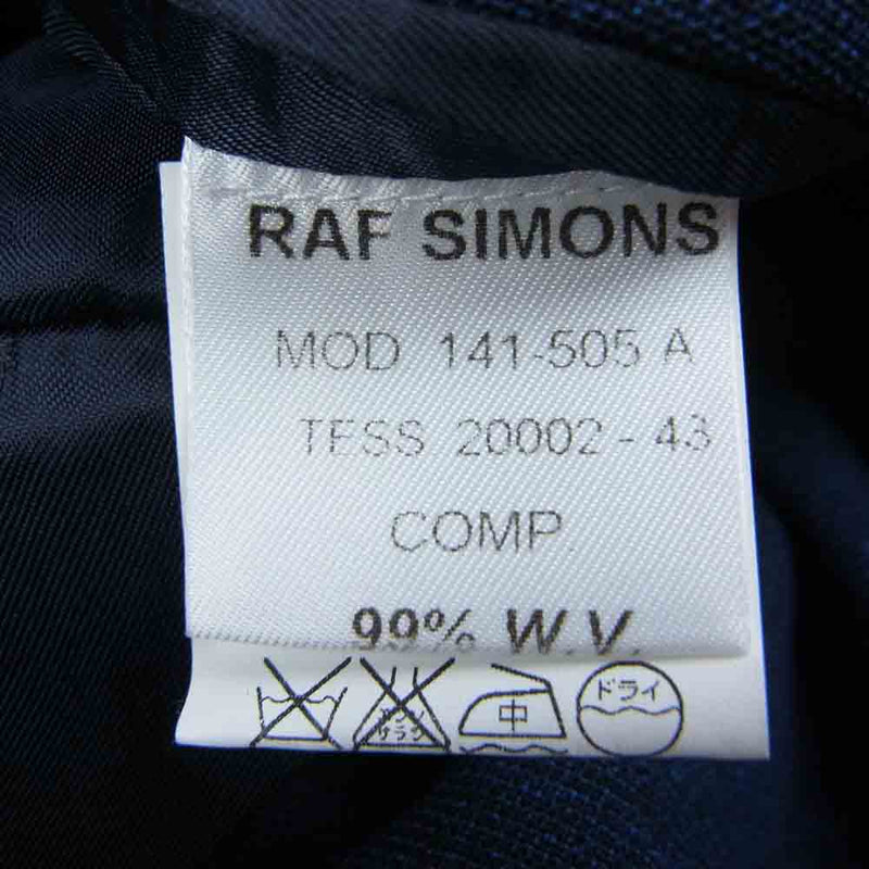 RAF SIMONS ラフシモンズ 14SS 141-505A Men's high waisted 3 button jacket Half lined メタルボタン かすれチェック セットアップ ネイビー系 46【中古】