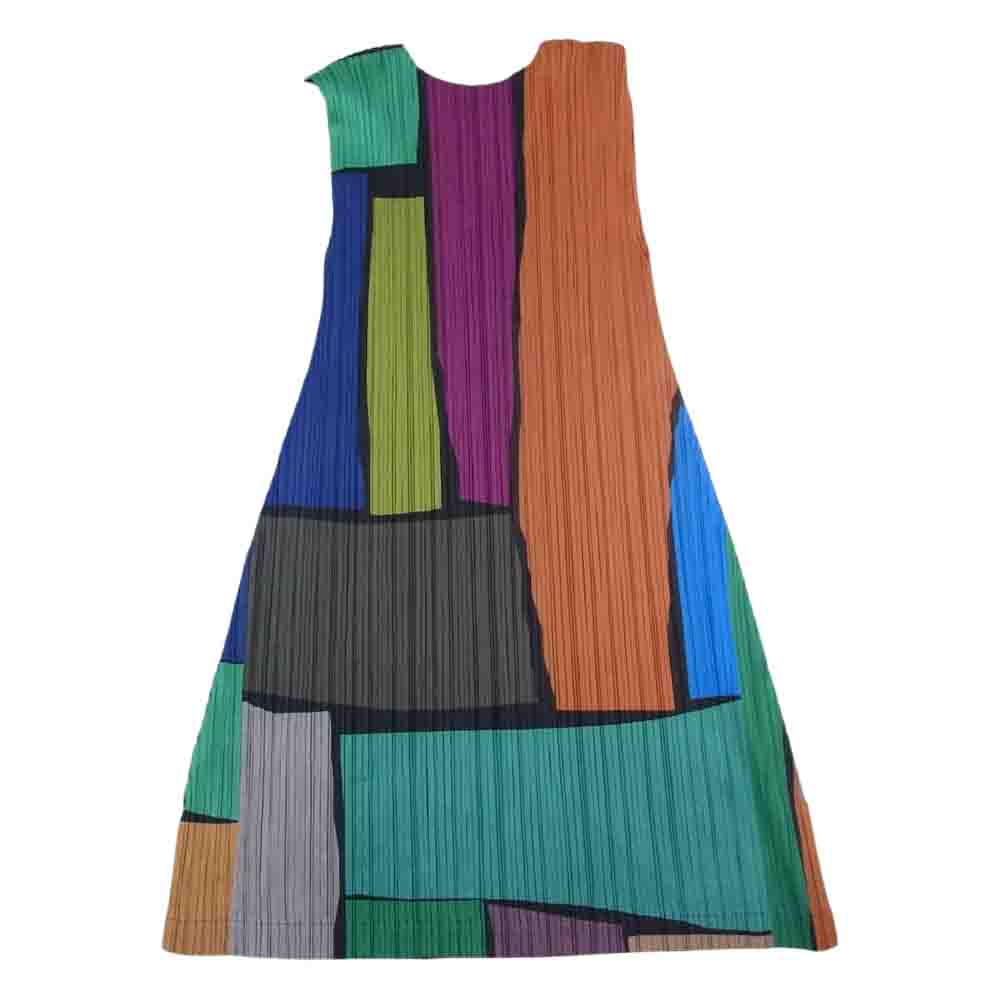 PLEATS PLEASE プリーツプリーズ イッセイミヤケ PP61-JT736 プリーツ加工 マルチカラー ノースリーブ ワンピース ドレス マルチカラー系 3【中古】