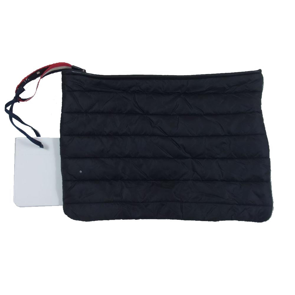 MONCLER モンクレール POCHETTE レザーワッペン付き キルティング セカンド クラッチ バッグ ブラック系【中古】