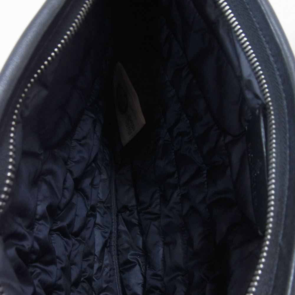 MONCLER モンクレール POCHETTE レザーワッペン付き キルティング セカンド クラッチ バッグ ブラック系【中古】