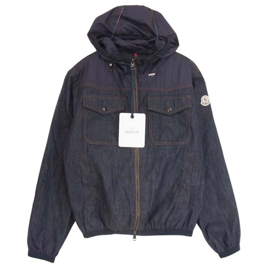 MONCLER モンクレール CHRONO クロノ ナイロン切替 デニム ジップアップ ジャケット ネイビー系 O【中古】