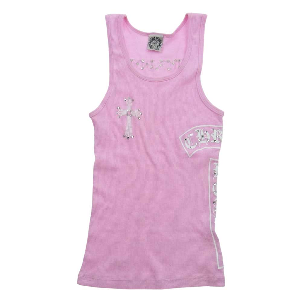 CHROME HEARTS クロムハーツ（原本無） ラージ CHクロス ラインストーン タンクトップ ピンク ピンク系 M【中古】