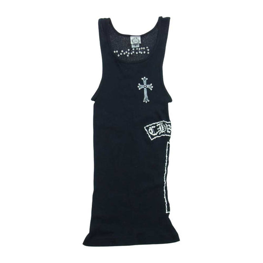 CHROME HEARTS クロムハーツ（原本無） ラージ CHクロス ラインストーン タンクトップ ブラック ブラック系 S【中古】
